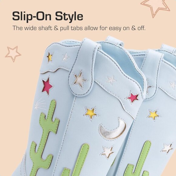 Girls Cowboy Boots Cowgirl Western Boots with Low Heel Square Toe for Little Kid - Picture 3 of 5